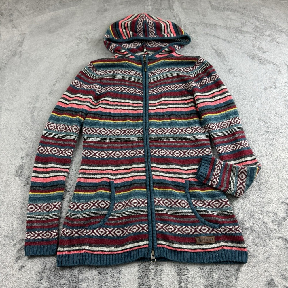 Sherpa‎ Adventure Gear Jacket Womens XS Wool Alpaca Striped Colorful Hooded Zip